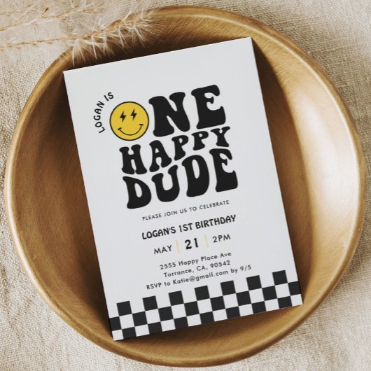 ワンハッピーダードハッピーハピー顔ボーイファースト誕生日 招待状