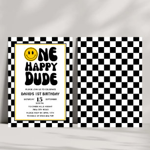ワンハッピーダードハッピーハピー顔ボーイファースト誕生日 招待状