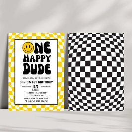 ワンハッピーダードハッピーハピー顔ボーイファースト誕生日 招待状