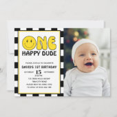 ワンハッピーダードハッピーハピー顔ボーイ誕生日写真 招待状 (正面)