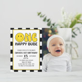 ワンハッピーダードハッピーハピー顔ボーイ誕生日写真 招待状 (スタンド正面)