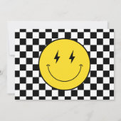 ワンハッピーダードハピー顔チェックボーイ誕生日写真 招待状 (裏面)