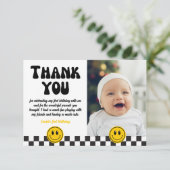 ワンハッピーダード笑顔顔写真誕生日 サンキューカード (スタンド正面)