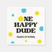 ワンハッピーダード笑顔顔誕生日パーティー スタンダードカクテルナプキン (正面)