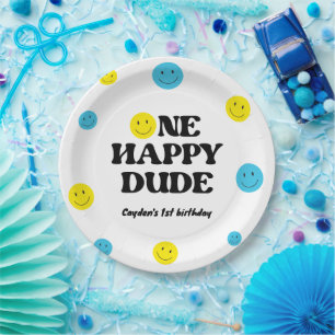 ワンハッピーダード笑顔顔誕生日パーティー ペーパープレート