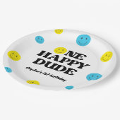 ワンハッピーダード笑顔顔誕生日パーティー ペーパープレート (アングル)
