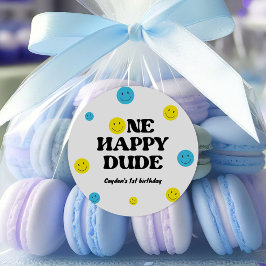 ワンハッピーダード笑顔顔誕生日パーティー ラウンドシール