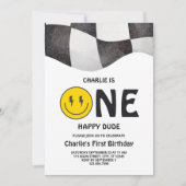 ワンハッピードゥデスマイリーフェイスファースト誕生日パーティー 招待状 (正面)