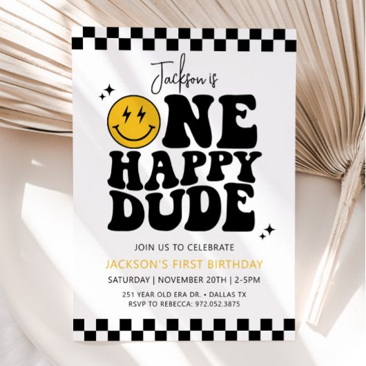 ワンハッピードゥデスマイル顔ファースト誕生日 招待状