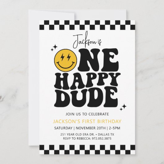 ワンハッピードゥデスマイル顔ファースト誕生日 招待状 (正面)