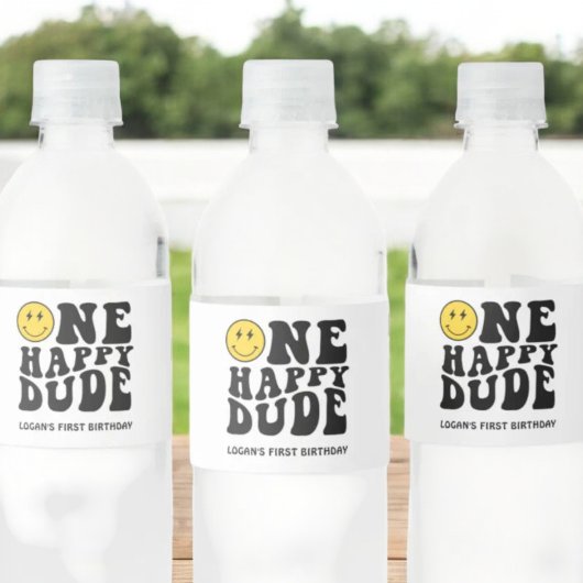 ワンハッピードゥデスマイル顔ボーイファースト誕生日 ペットボトルラベル