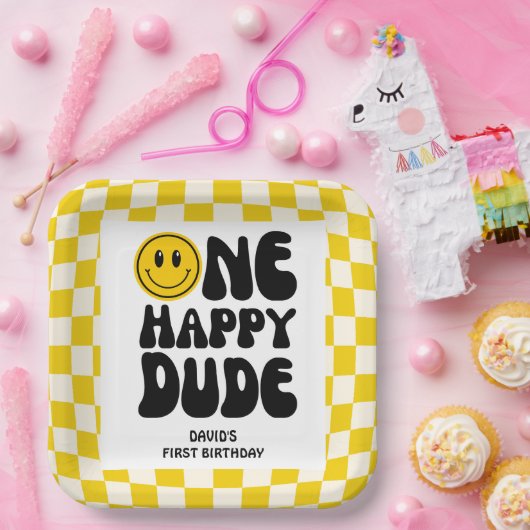 ワンハッピードゥデスマイル顔ボーイファースト誕生日 ペーパープレート (パーティー)