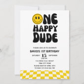 ワンハッピードゥデスマイル顔ボーイファースト誕生日 招待状 (正面)