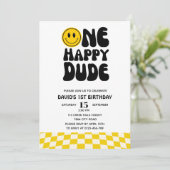 ワンハッピードゥデスマイル顔ボーイファースト誕生日 招待状 (スタンド正面)