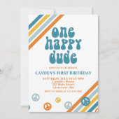 ワンハッピードゥデレトロボーイファースト誕生日招待状 招待状 (正面)
