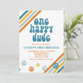 ワンハッピードゥデレトロボーイファースト誕生日招待状 招待状 (スタンド正面)