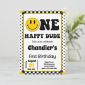 ワンハッピードゥデ水玉模様スマイリーフェイス1st誕生日 招待状 (スタンド正面)