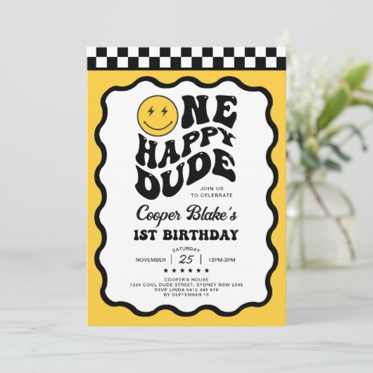 ワンハッピードゥデ絵文字スマイル顔1st Birthday 招待状 (スタンド正面)