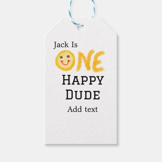 ワンハッピードゥデ1番ハッピーバースデースマイリー黄 ギフトタグ (正面)