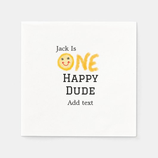 ワンハッピードゥデ1番ハッピーバースデースマイリー黄 スタンダードカクテルナプキン (正面)