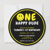 ワンハッピードゥデ1stバースデーブラック/イエロースマイリー 招待状 (正面)