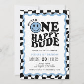 ワンハッピードゥードブルースマイル顔ボーイサンデー 招待状 (正面)