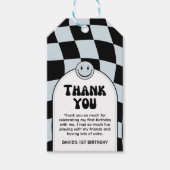 ワンハッピードゥードブルー市松模様に誕生日 ギフトタグ (正面)