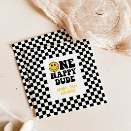 ワンハッピードゥー1歳の誕生日ナプキンス市松模様にさん スタンダードカクテルナプキン