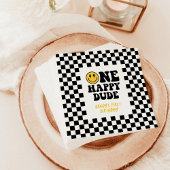 ワンハッピードゥー1歳の誕生日ナプキンス市松模様にさん スタンダードカクテルナプキン