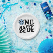 ワンハッピードゥ |ブルーレトロ名門私立校風のスマイル誕生日 ペーパープレート (パーティー)