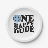 ワンハッピードゥ |ブルーレトロ名門私立校風のスマイル誕生日 ペーパープレート (正面)