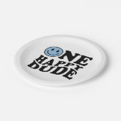 ワンハッピードゥ |ブルーレトロ名門私立校風のスマイル誕生日 ペーパープレート (アングル)