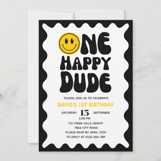 ワンハッピードウェーブスクライグリー最初の誕生日 招待状 (正面)