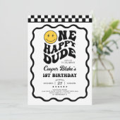 ワンハッピードエクールモジ顔少年1歳 招待状 (スタンド正面)