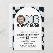 ワンハッピードグルービーボーイフォト誕生日 招待状 (正面)