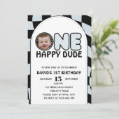 ワンハッピードグルービーボーイフォト誕生日 招待状 (スタンド正面)