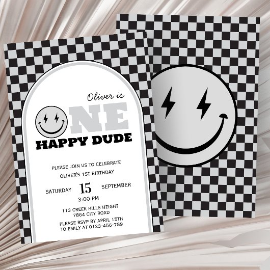 ワンハッピードグレイチェック最初の誕生日 招待状