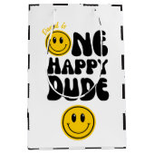 ワンハッピードダドハピー顔ファースト誕生日 ミディアムペーパーバッグ (正面)