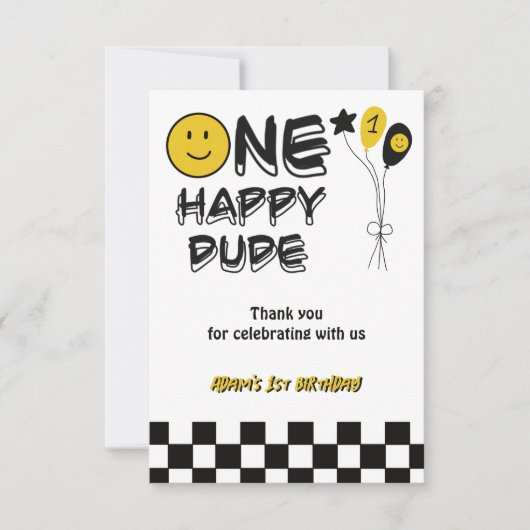 ワンハッピードデイエロースマイルファースト1stボーイ誕生日 サンキューカード (正面)