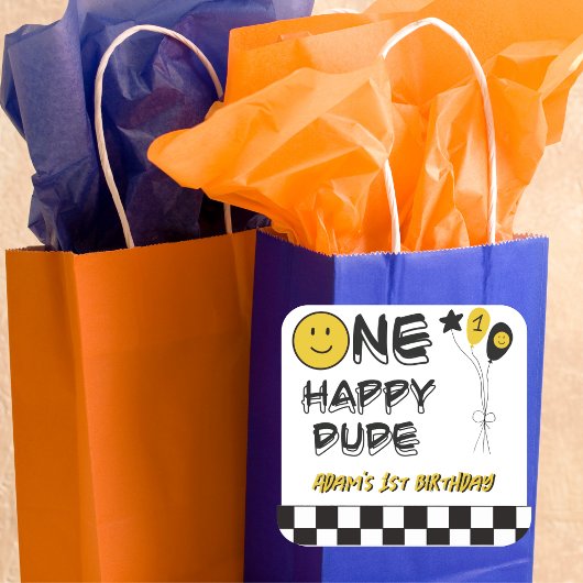 ワンハッピードデイエロースマイルファースト1stボーイ誕生日 スクエアシール