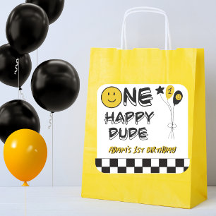 ワンハッピードデイエロースマイルファースト1stボーイ誕生日 スクエアシール