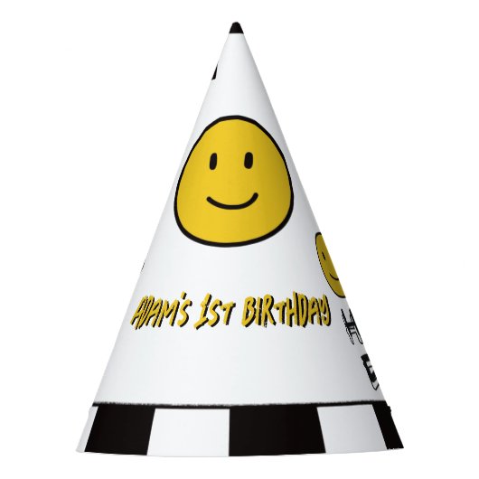 ワンハッピードデイエロースマイルファースト1stボーイ誕生日 パーティーハット (正面)