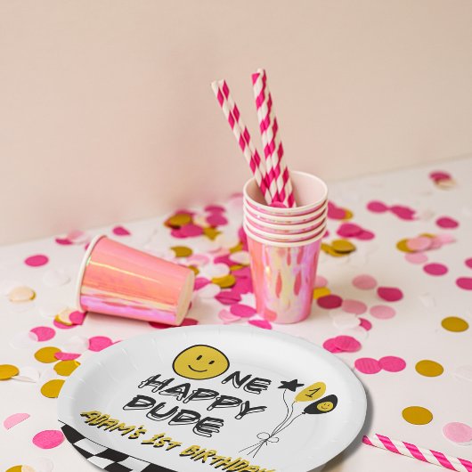 ワンハッピードデイエロースマイルファースト1stボーイ誕生日 ペーパープレート