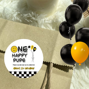 ワンハッピードデイエロースマイルファースト1stボーイ誕生日 ラウンドシール