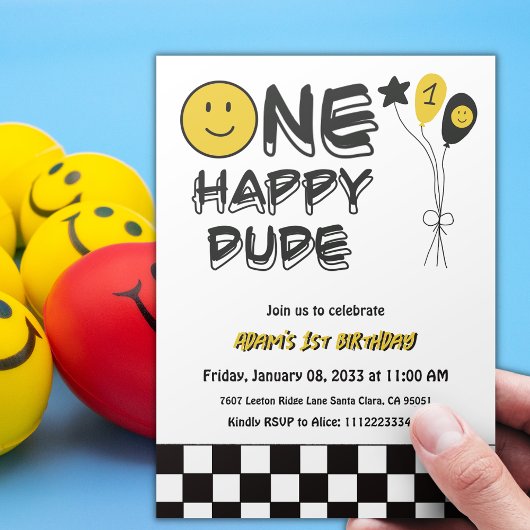 ワンハッピードデイエロースマイルファースト1stボーイ誕生日 招待状