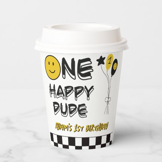 ワンハッピードデイエロースマイルファースト1stボーイ誕生日 紙コップ (裏面)