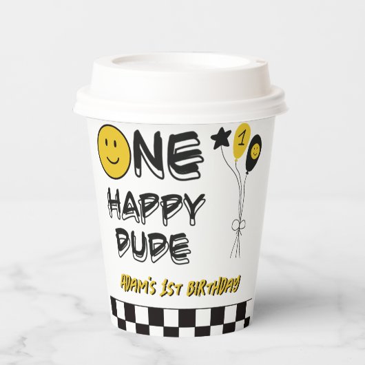 ワンハッピードデイエロースマイルファースト1stボーイ誕生日 紙コップ (正面)