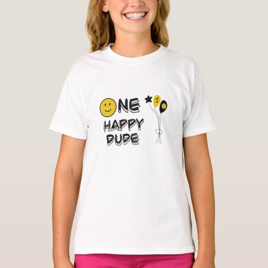 ワンハッピードデイエロースマイルファースト1stボーイ誕生日 tシャツ (正面)