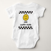 ワンハッピードデイエロー顔スマイルファースト1誕生日 ベビーボディスーツ (裏面)