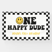 ワンハッピードデスマイル顔ボーイファースト誕生日サイン 横断幕 (横)